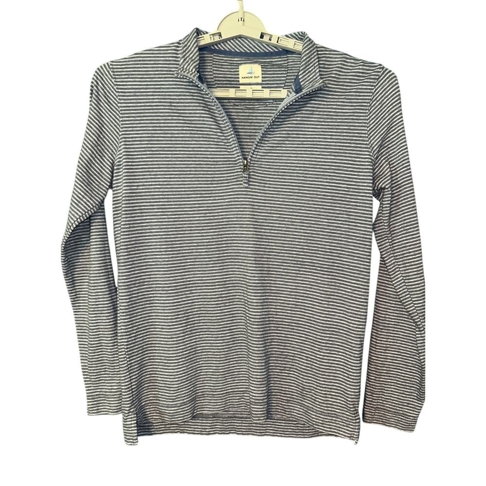 Johnnie-O Hangin Out Harvell Zip Shirt Gray Striped Pullover Preppy Golf Surf